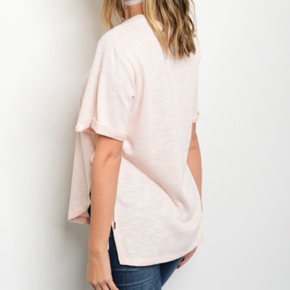 Blush Side Lace Up Short Sleeve Tee - Picture 2 of 7